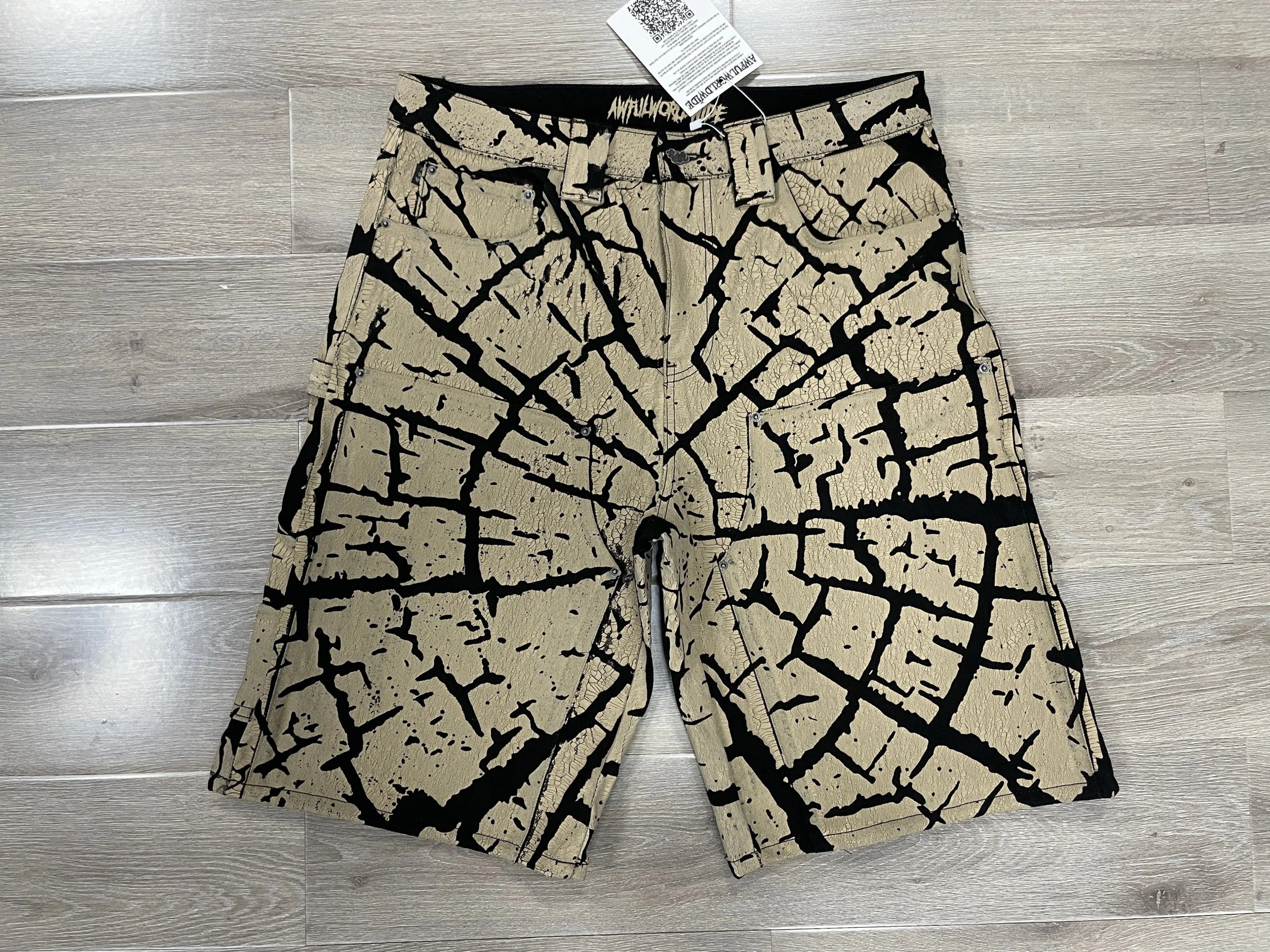 AWW BROWN CRACKED DENIM SHORTS